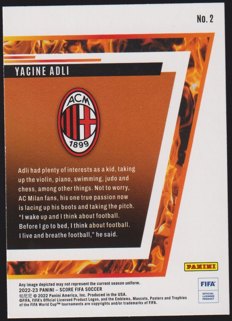 Panini Hot 2021-22 Yacine Adli Rookie AC Milan 2022-23 - Score Soccer Parallel – Bild 2