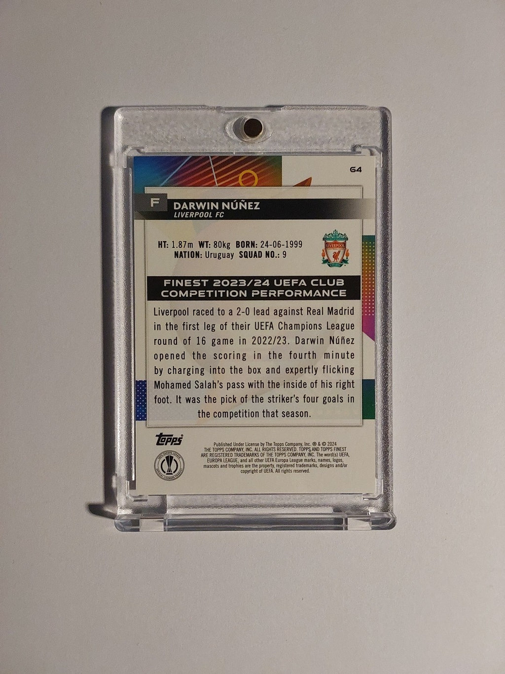 Topps UCC Finest 2024-25 Darwin Nunez Liverpool Parallel 84/199 Refractor Rare – Bild 2