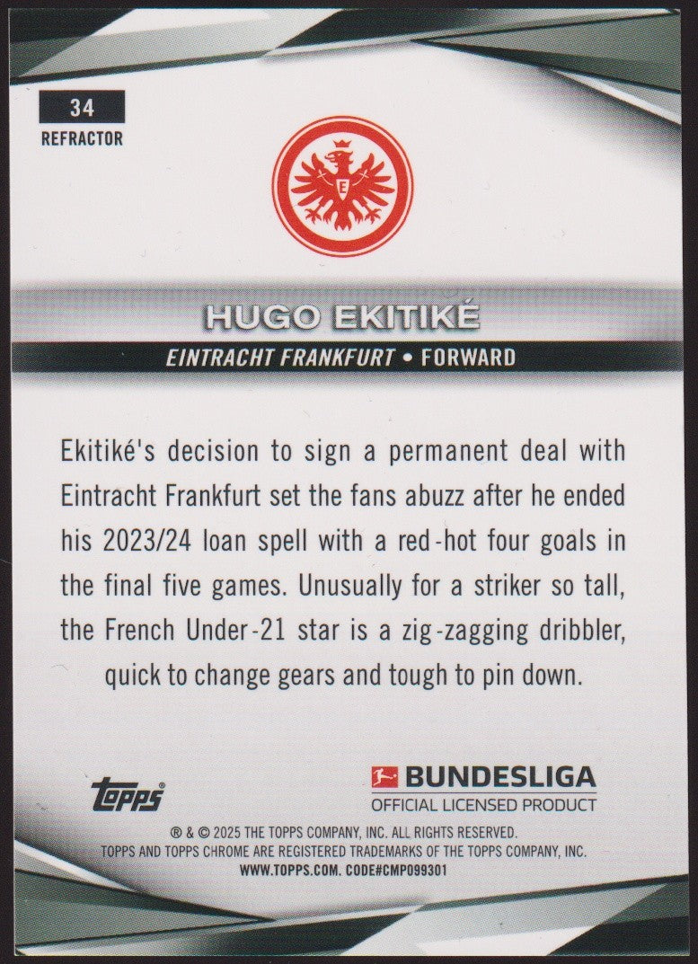 Topps Chrome 2024-25 Hugo Ekitiké Eintracht Frankfurt Parallel Refractor – Bild 2