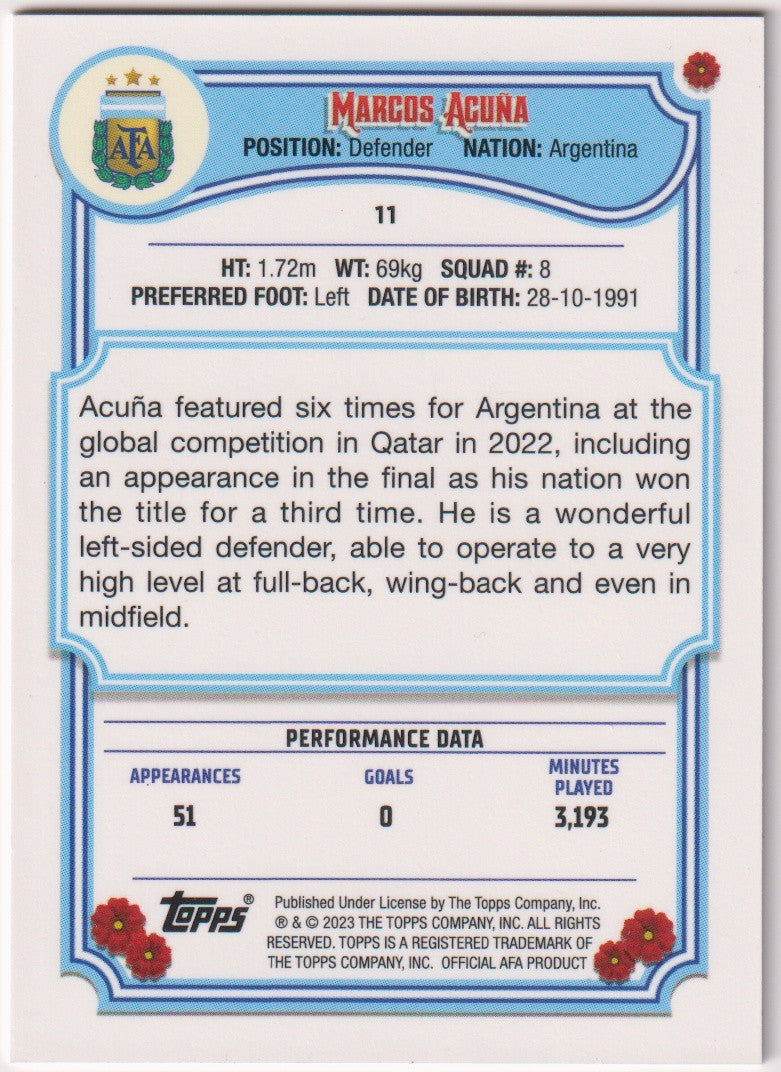 Topps Argentina Lineage 2022-23 Marcos Acuna Parallel Rare – Bild 2