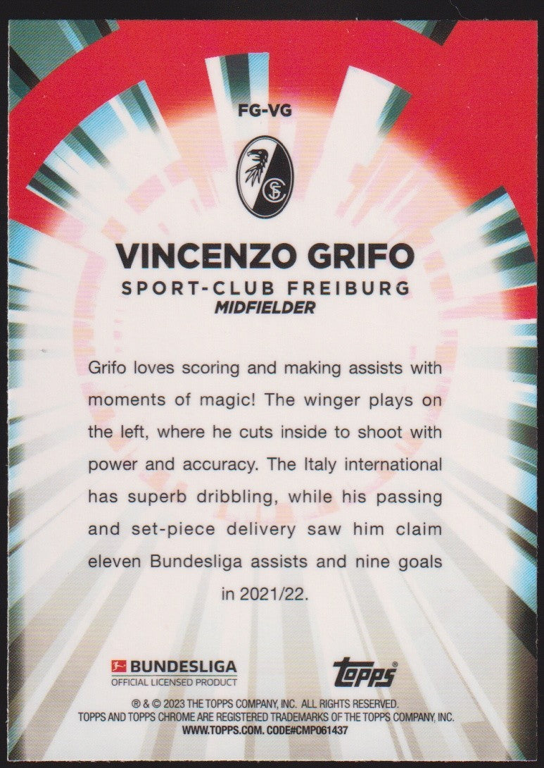 Topps Chrome 2021-22 Vincenzo Grifo Sport-Club Freiburg Parallel Rare Nr. 46 – Bild 2