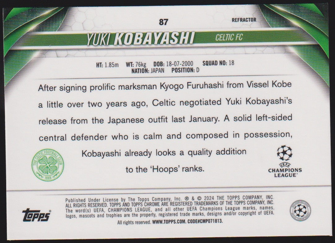 Topps Chrome 2023-24 Yuki Kobayashi Celtic FC Parallel Refractor – Bild 2