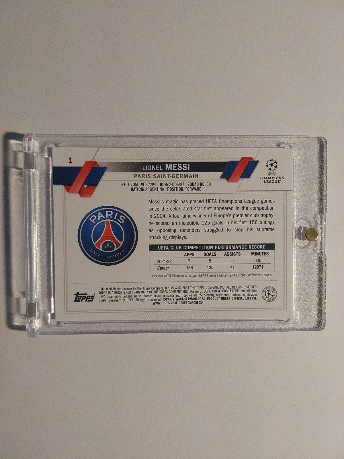 Topps UCC 2022-23 Lionel Messi Paris Saint-Germain Legend Parallel Rare Hit – Bild 2
