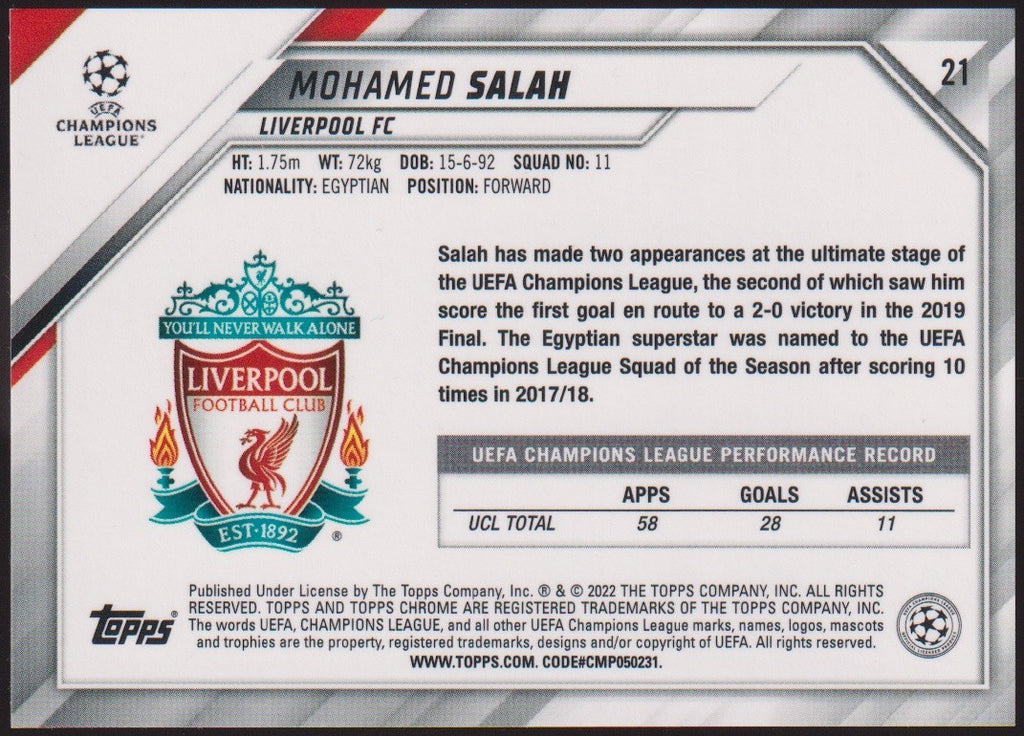 Topps Champions League Chrome 2021-22 Mohamed Salah Liverpool FC Parallel Rare – Bild 2