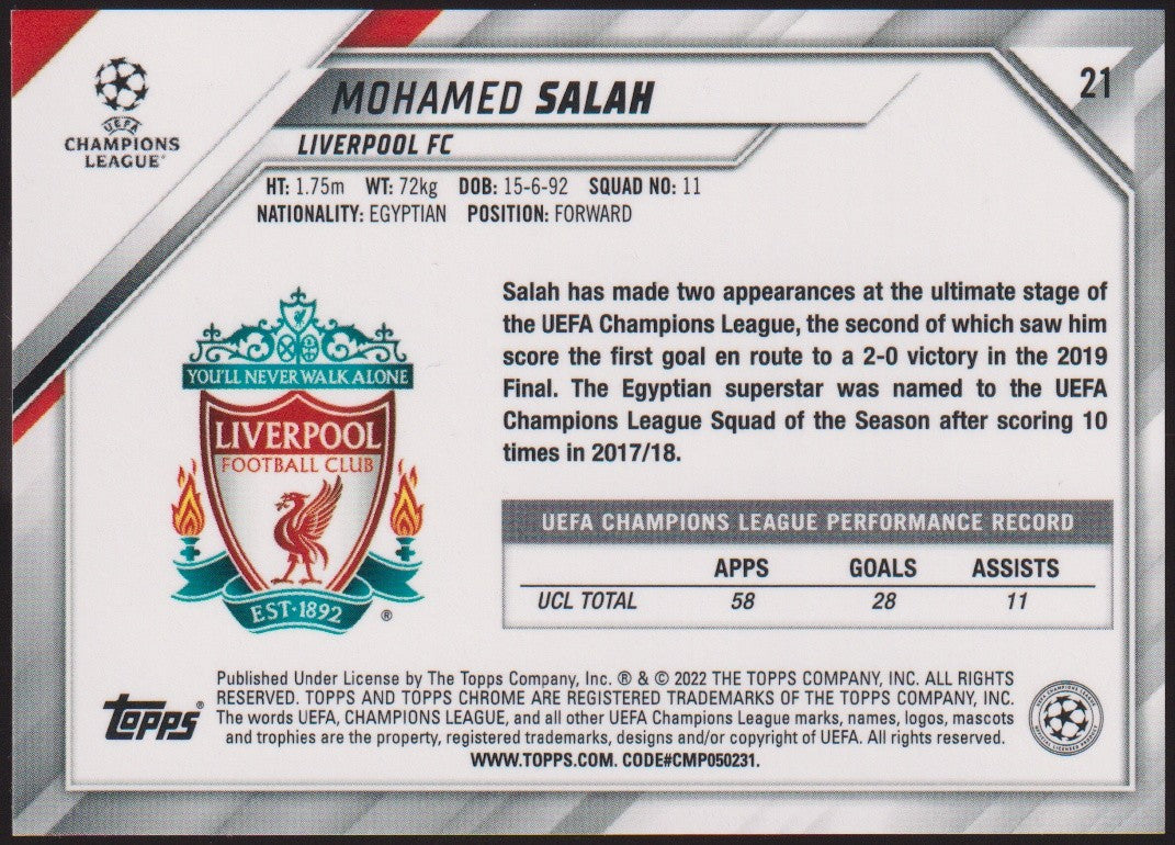 Topps Champions League Chrome 2021-22 Mohamed Salah Liverpool FC Parallel Rare – Bild 2