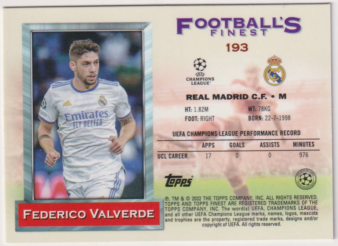 Topps Football's Finest 2022-23 Federico Valverde Real Madrid C.F. Parallel Rare – Bild 2