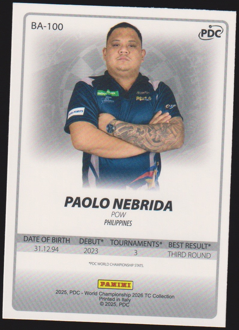 Panini PDC World Championship 2026 Paolo Nebrida Refractor Parallel – Bild 2