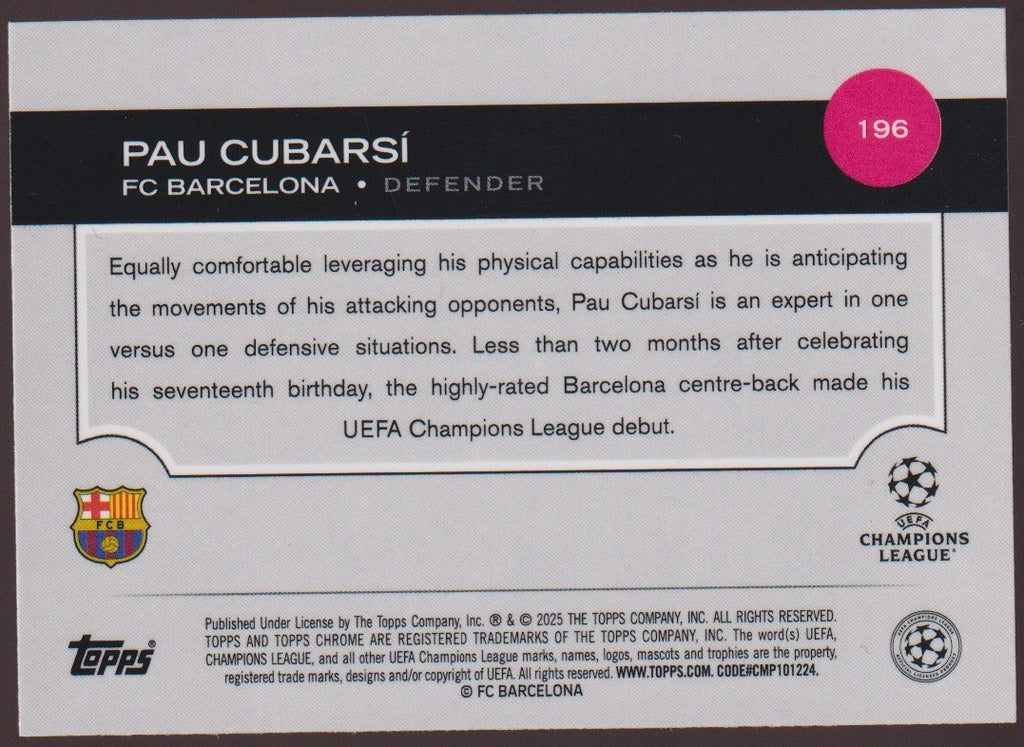 Topps Chrome 2024-25 Pau Cubarsi Rookie FC Barcelona Parallel Rare – Bild 2