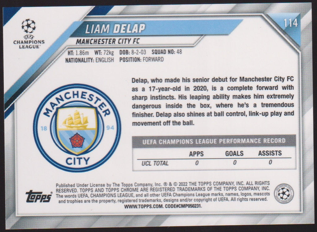 Topps Champions League 2021-22 Liam Delap Rookie Manchester City FC Parallel – Bild 2