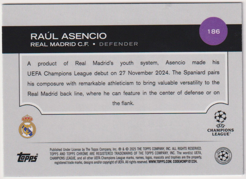 Topps Chrome 2024-25 Raúl Asencio Rookie Real Madrid C.F. Parallel 060/189 Rare – Bild 2