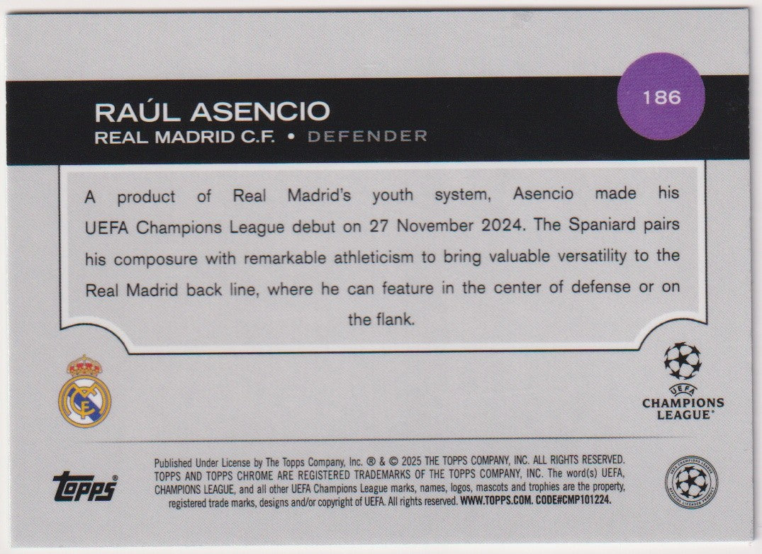 Topps Chrome 2024-25 Raúl Asencio Rookie Real Madrid C.F. Parallel 060/189 Rare – Bild 2