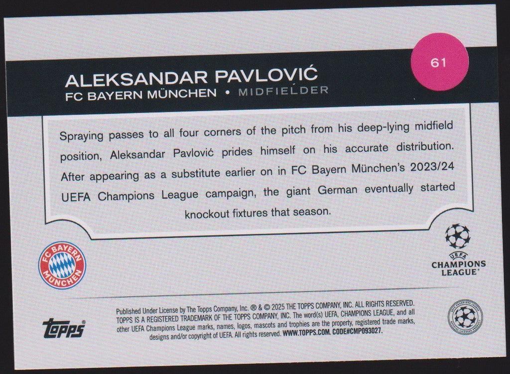 Topps 2023-24 Aleksandar Pavlović Rookie FC Bayern München All-Star Parallel – Bild 2