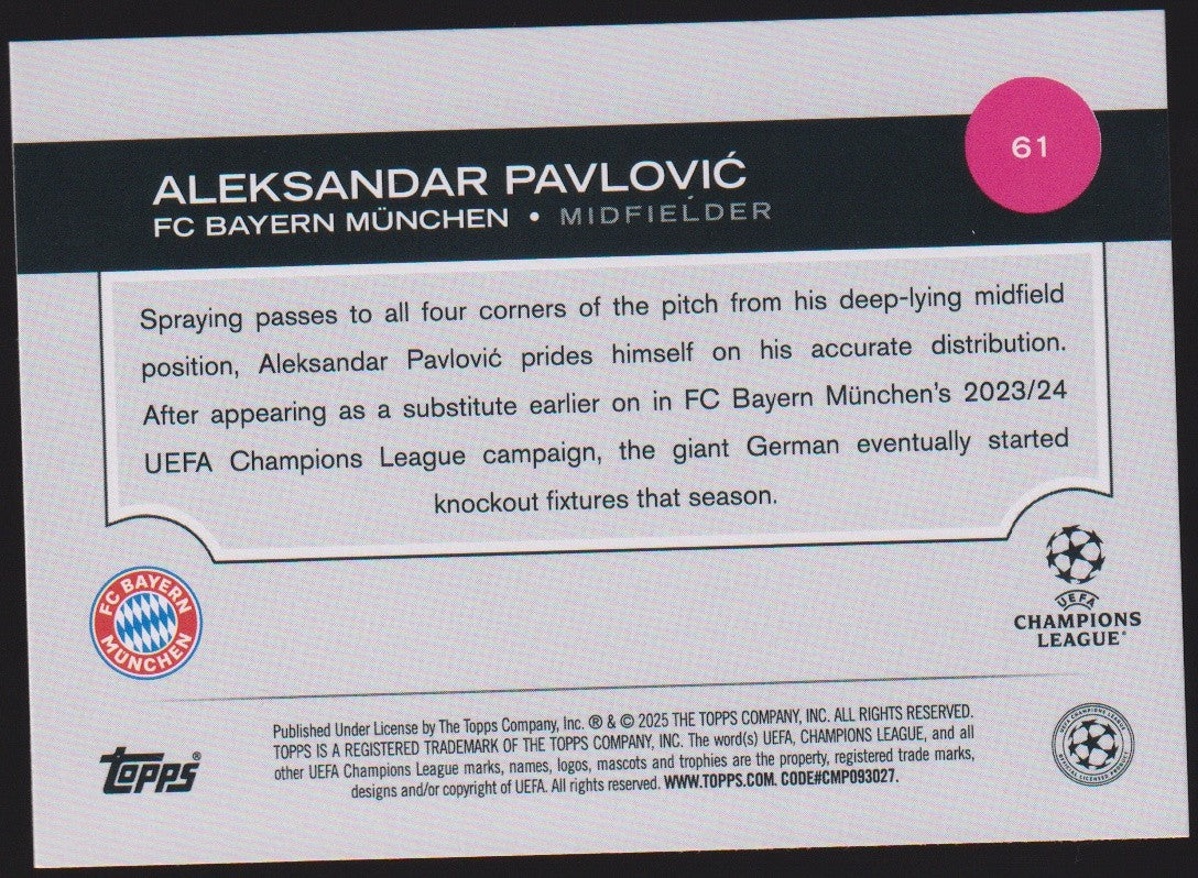 Topps 2023-24 Aleksandar Pavlović Rookie FC Bayern München All-Star Parallel – Bild 2