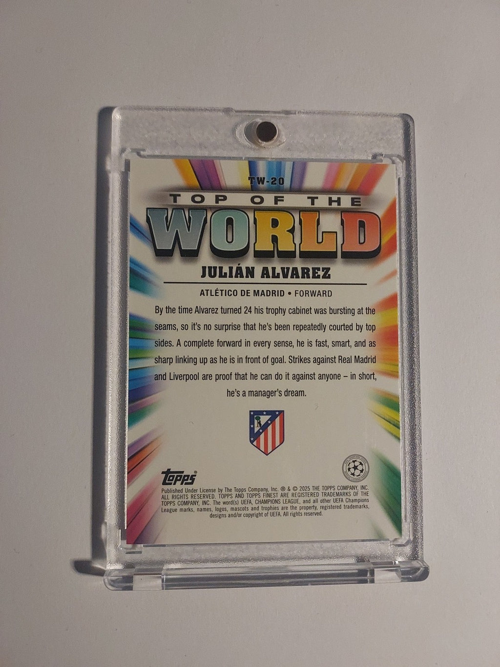 Topps Finest 2024-25 Julian Alvarez Atletico Madrid Parallel 11/299 Refractor – Bild 2