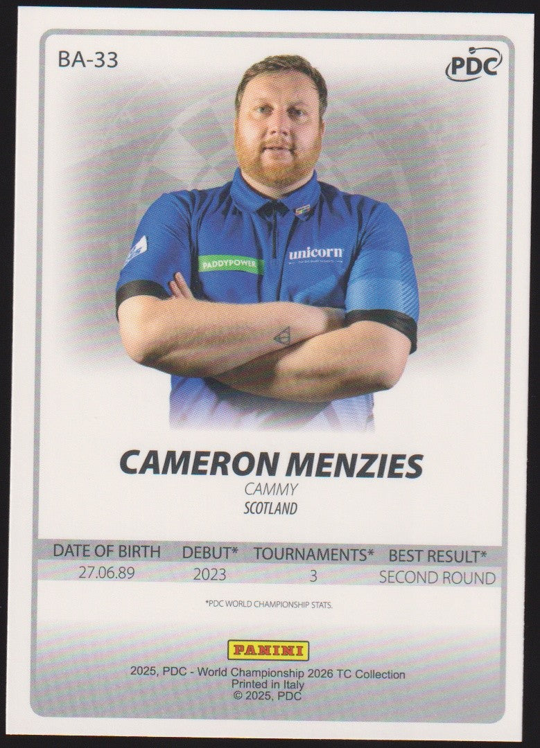 Panini PDC World Championship 2026 Cameron Menzies "Cammy" Refractor Parallel – Bild 2