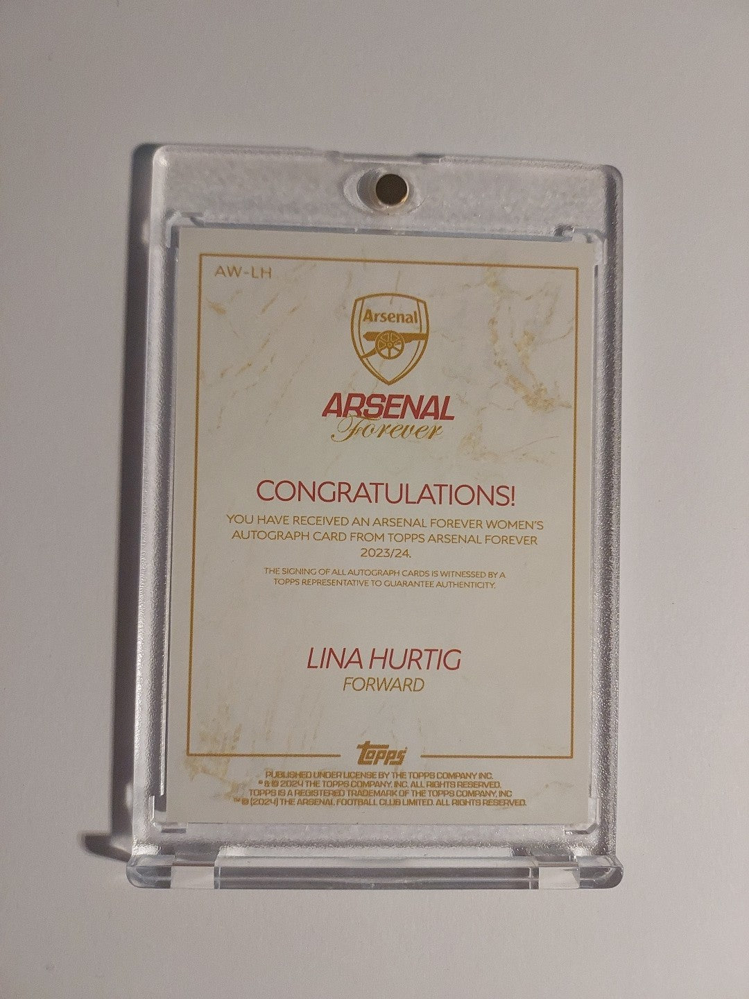 Topps Arsenal Forever 2023-24 Lina Hurtig Auto Parallel Limited White Limited – Bild 2
