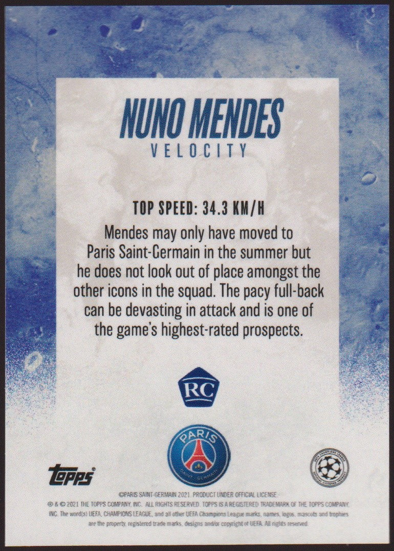 Topps Champions 2020-21 Nuno Mendes Rookie Paris Saint-Germain UEFA Parallel – Bild 2
