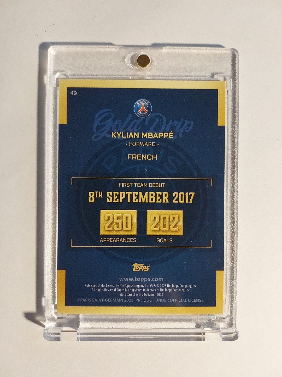Topps Paris Saint-Germain 2022-23 Kylian Mbappé Gold Drip Parallel Insert Rare – Bild 2