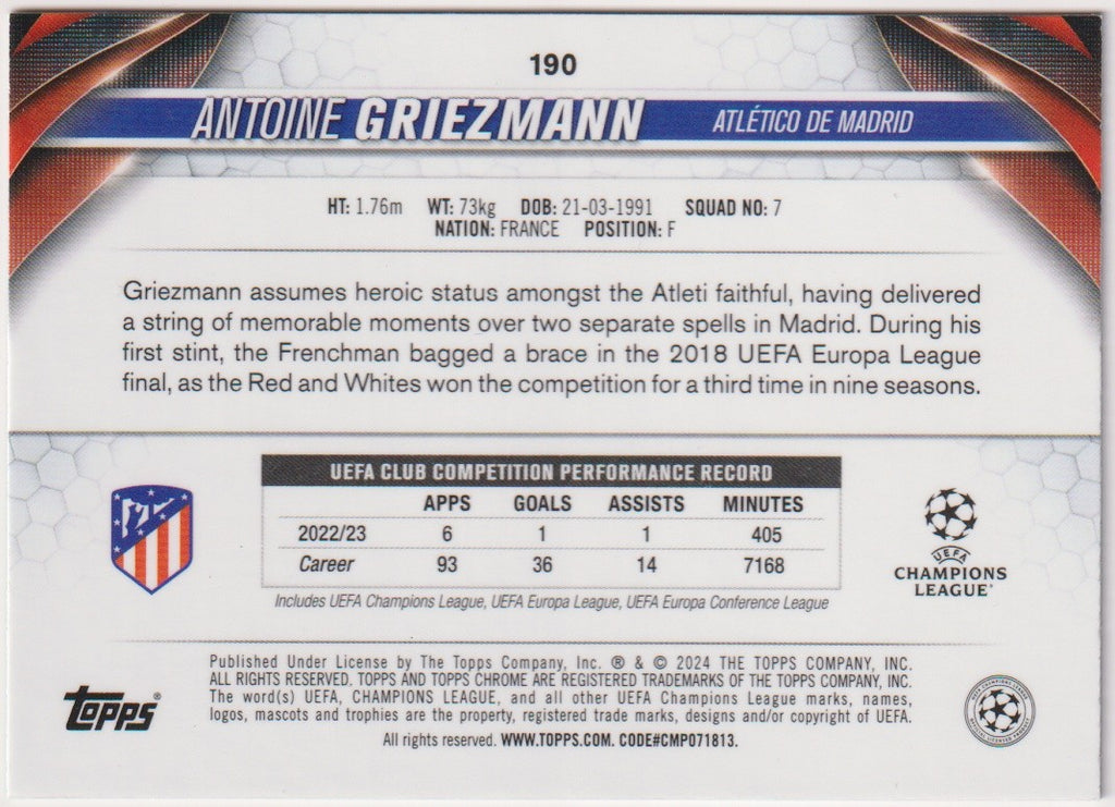 Topps Chrome 2024-25 Antoine Griezmann Atlético de Madrid Parallel Refractor – Bild 2