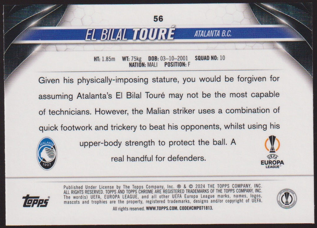 Topps Chrome Europa League 2023-24 El Bilal Touré Atalanta B.C. Parallel – Bild 2