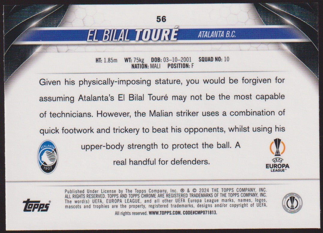 Topps Chrome Europa League 2023-24 El Bilal Touré Atalanta B.C. Parallel – Bild 2
