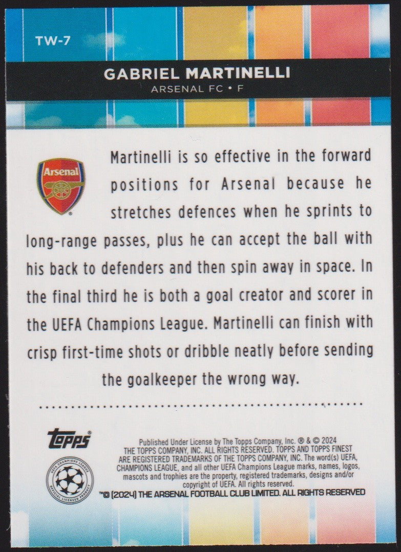 Topps finest 2023-24 Gabriel Martinelli Arsenal FC Parallel Rare Nr. TW-7 – Bild 2