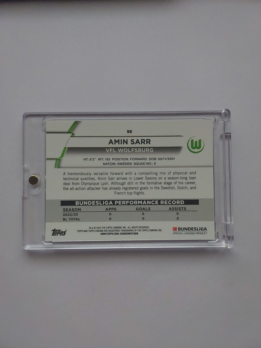 Topps Chrome Bundesliga 2023-24 Amin Sarr Wolfsburg Nummeriert 50/50 Parallel – Bild 2