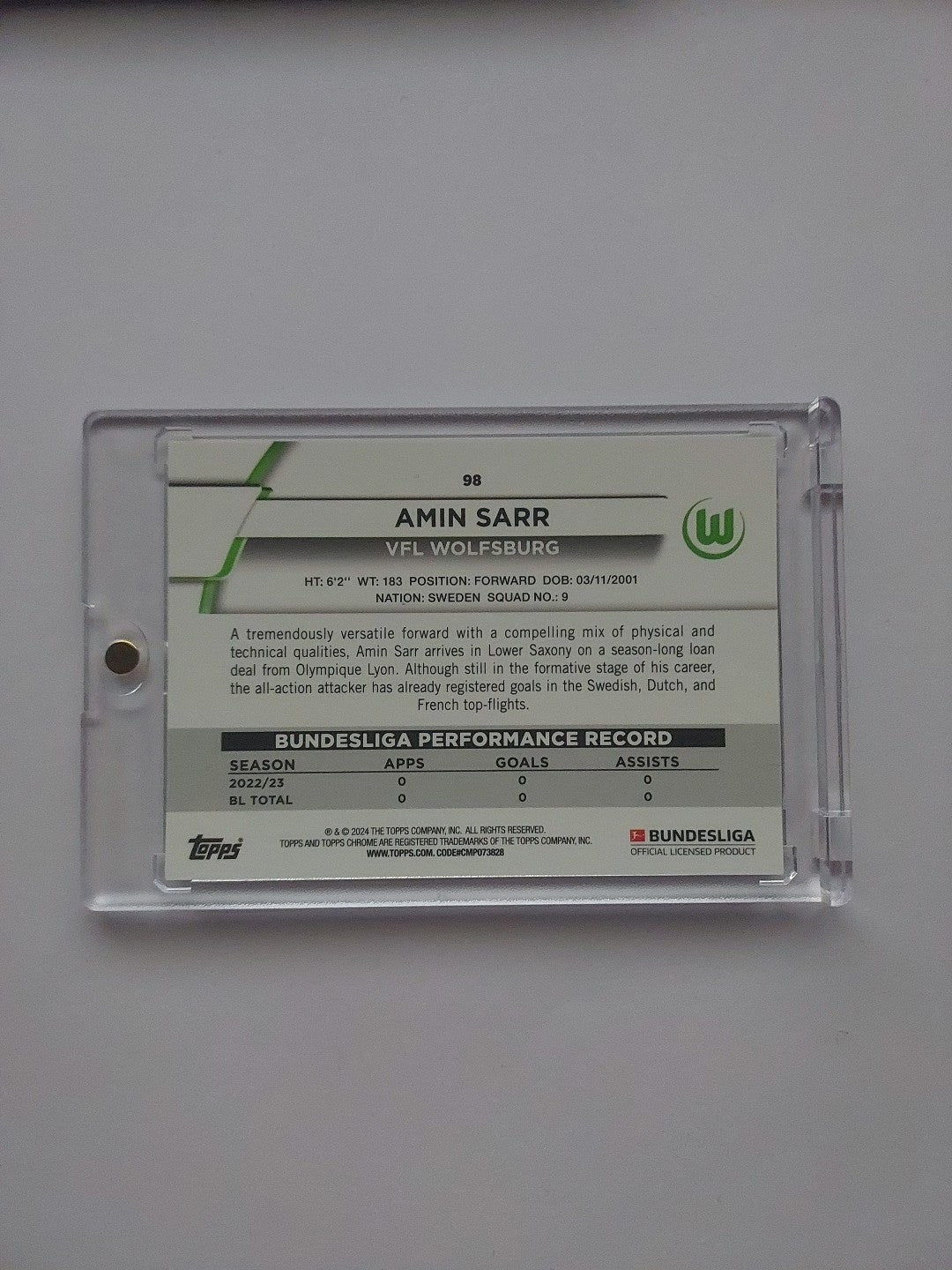 Topps Chrome Bundesliga 2023-24 Amin Sarr Wolfsburg Nummeriert 50/50 Parallel – Bild 2