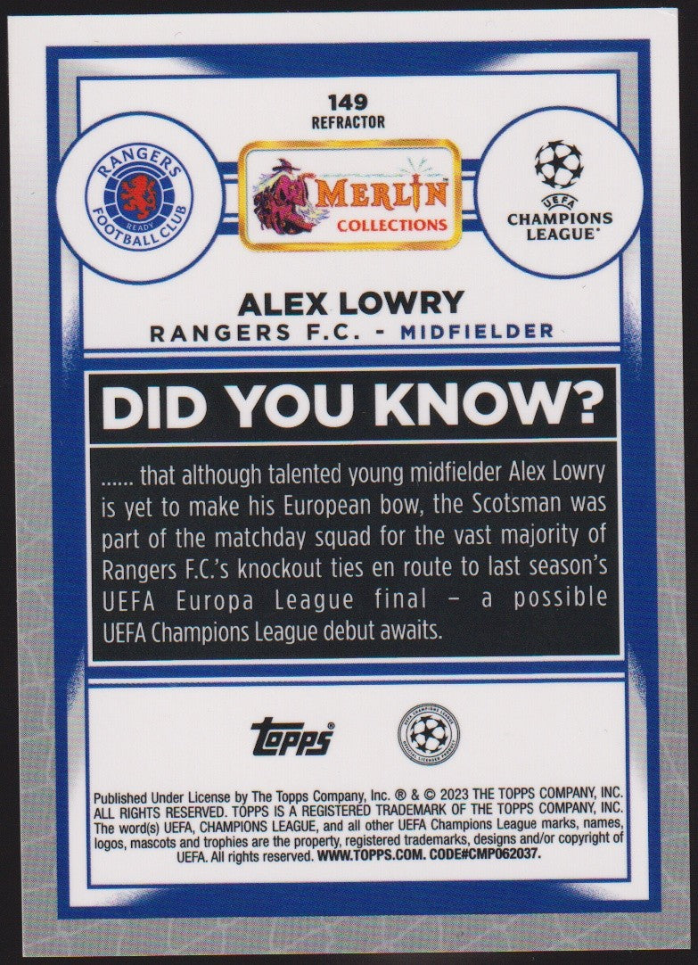 Topps Merlin 2022-23 Alex Lowry Rookie Rangers Champions League Parallel – Bild 2