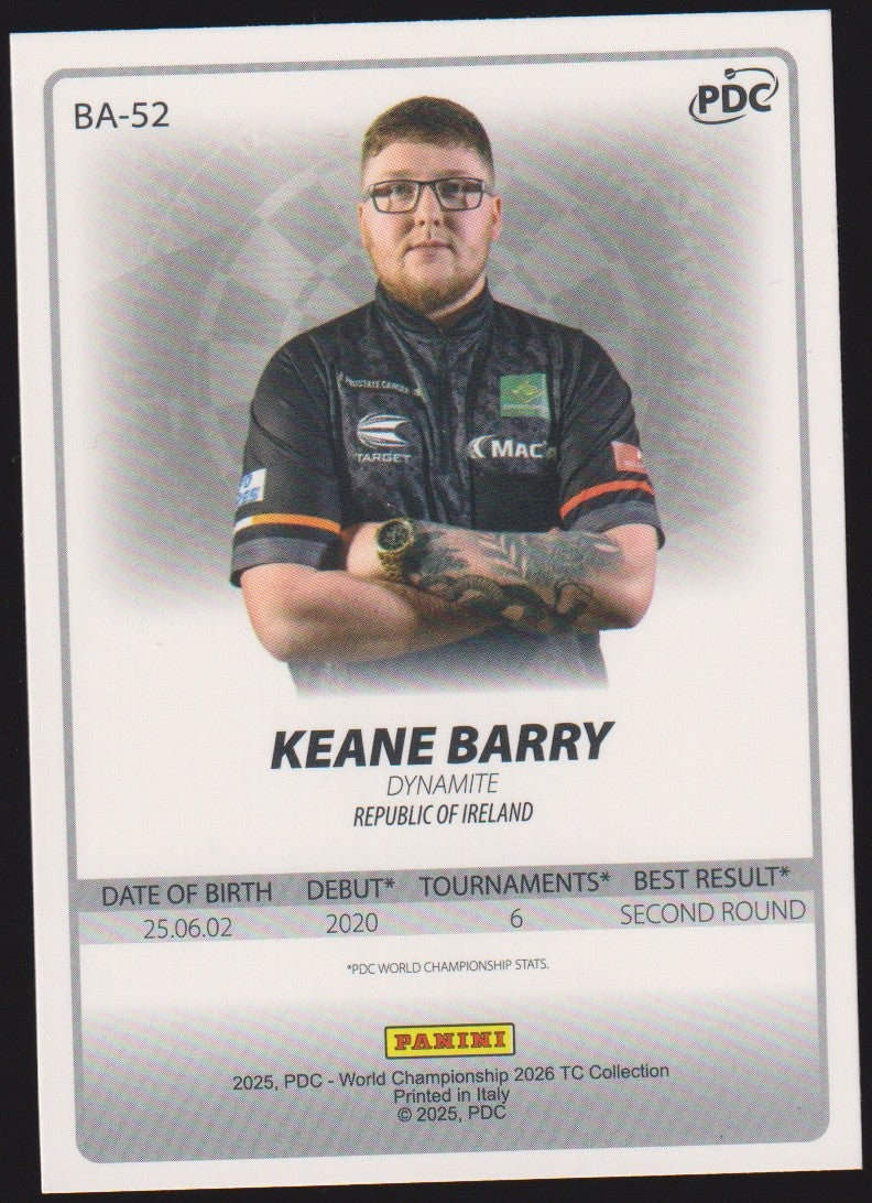 Panini PDC World Championship 2026 Keane Barry "Dynamite" Refractor Parallel – Bild 2