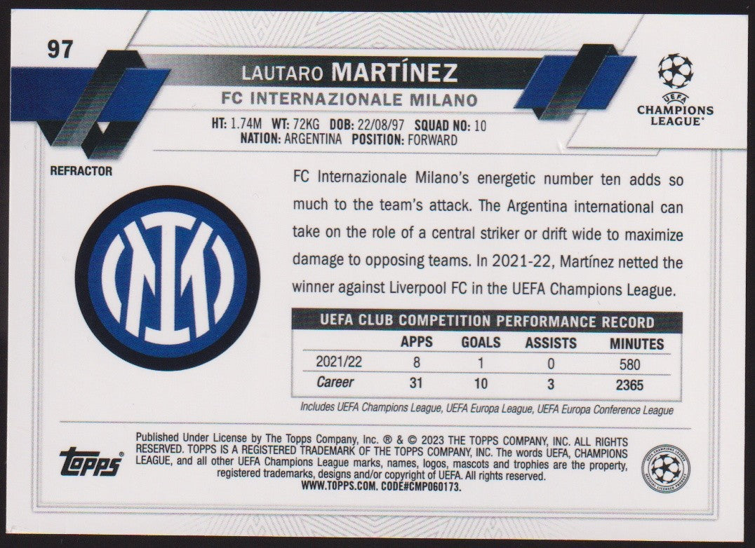 Topps Chrome 2022-23 Lautaro Martínez FC Internazionale Milano Parallel – Bild 2