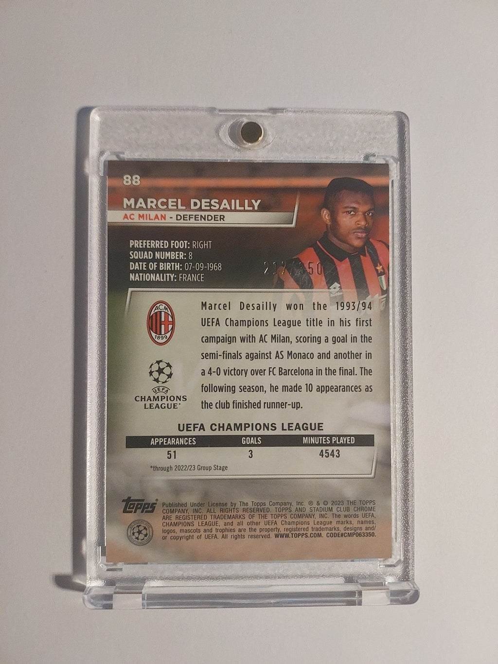 Topps Stadium Chrome 2023-24 Marcel Desailly AC Milan Numbered 217/350 Parallel – Bild 2