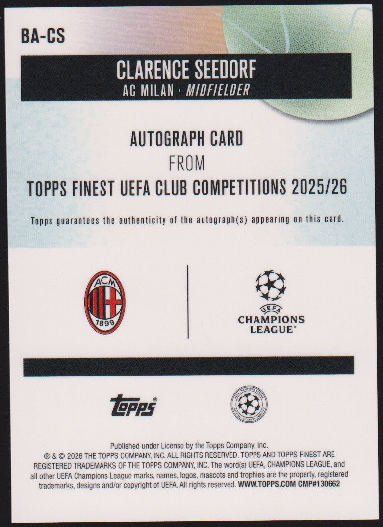 Topps Finest UCC 2025-26 Clarence Seedorf Auto AC Milan Parallel 64/75 Refractor – Bild 2
