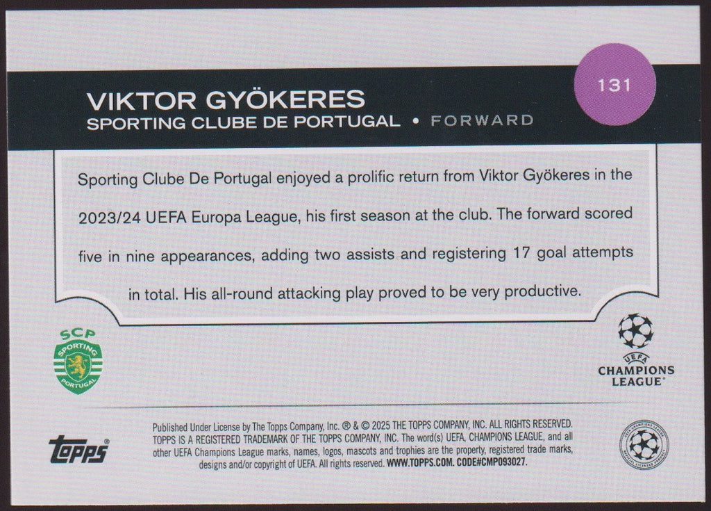 Topps 2023-24 Viktor Gyökeres Rookie Sporting Champions League Parallel – Bild 2