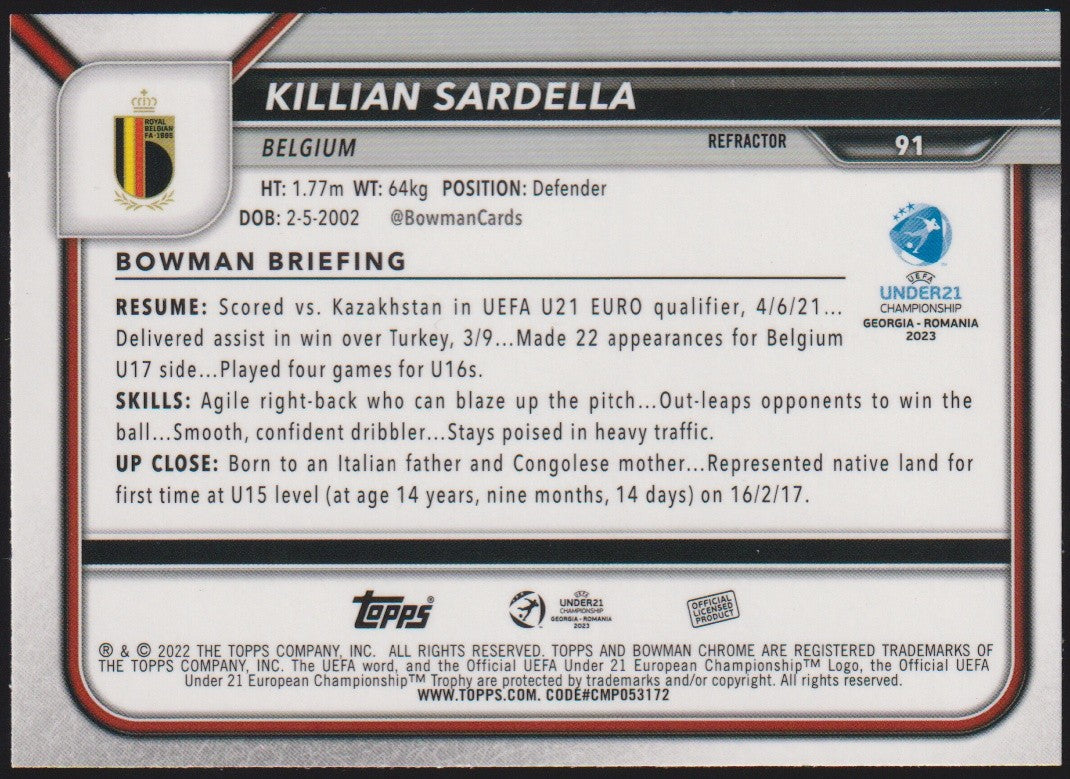 Topps 2023-24 Killian Sardella Belgien Under21 Championship Georgia - Romania – Bild 2