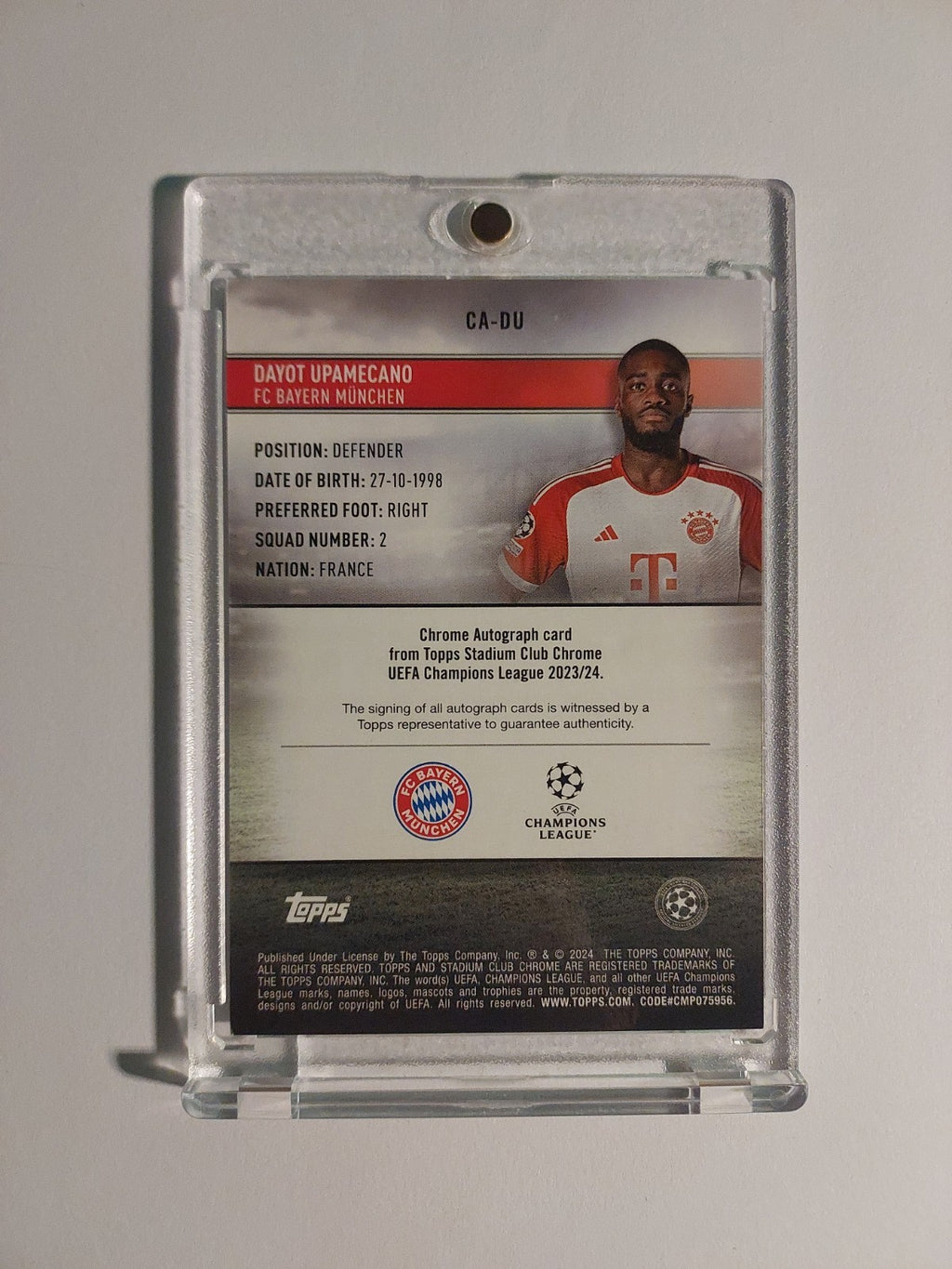 Topps Chrome 2023-24 Dayot Upamecano Auto Bayern München Parallel Refractor Rare – Bild 2