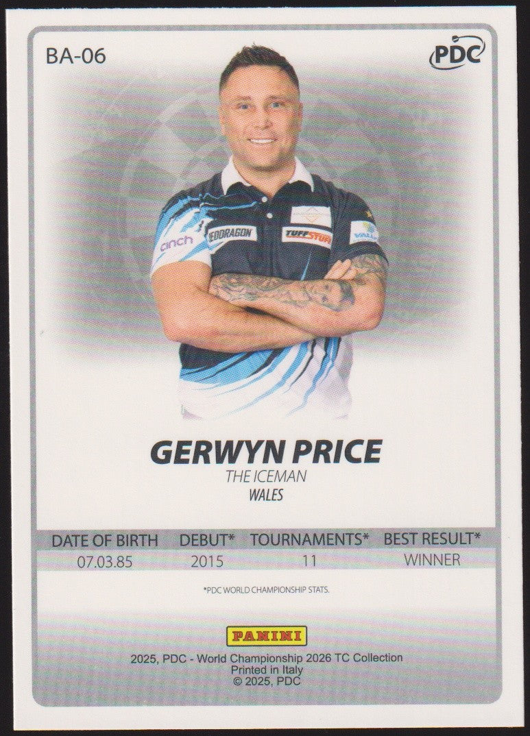 Panini PDC World Championship 2026 Gerwyn Price "The Ice Man" Refractor Parallel – Bild 2