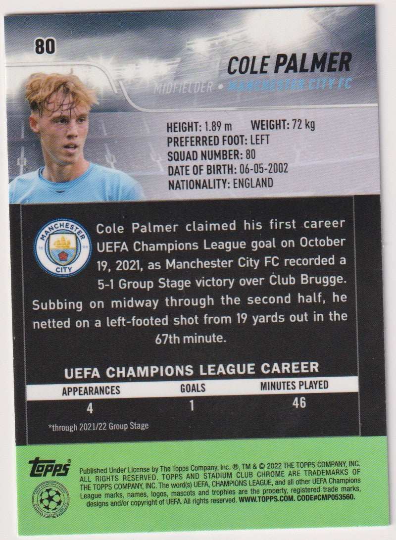 Topps Stadium Club Chrome 2022-23 Cole Palmer Rookie Manchester City Parallel – Bild 2