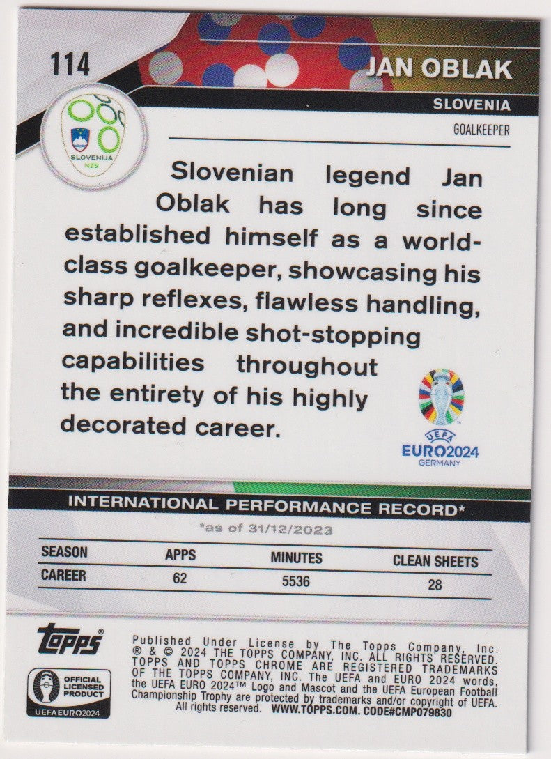 Topps Chrome 2024-25 Jan Oblak Slowenien UEFA Euro 2024 Parallel Rare 114 – Bild 2