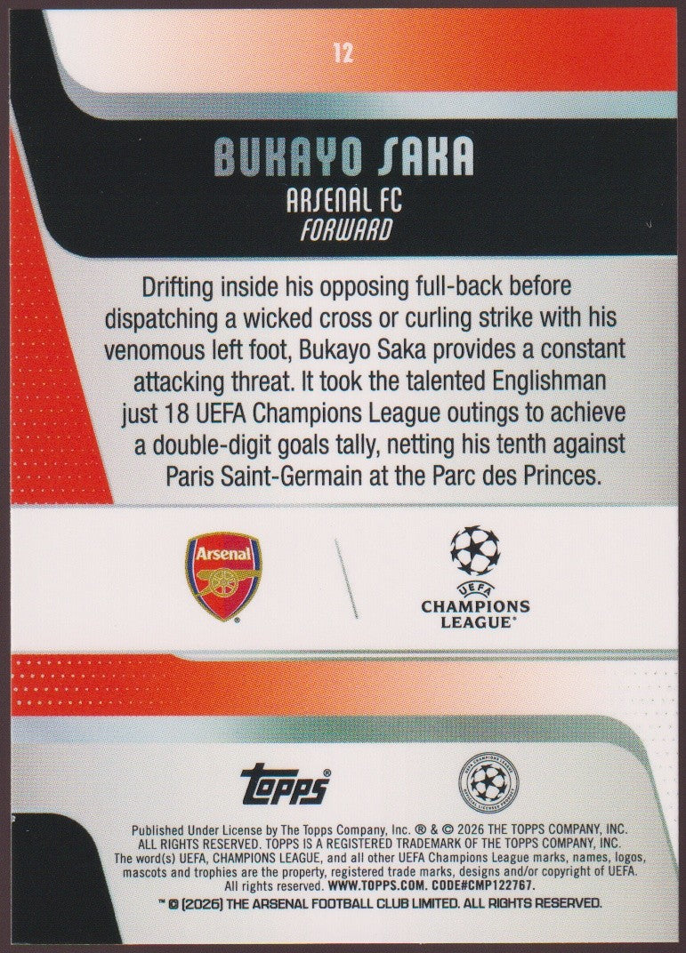 Topps 2025-26 Bukayo Saka Arsenal UEFA Champions League Parallel 25/99 Refractor – Bild 2