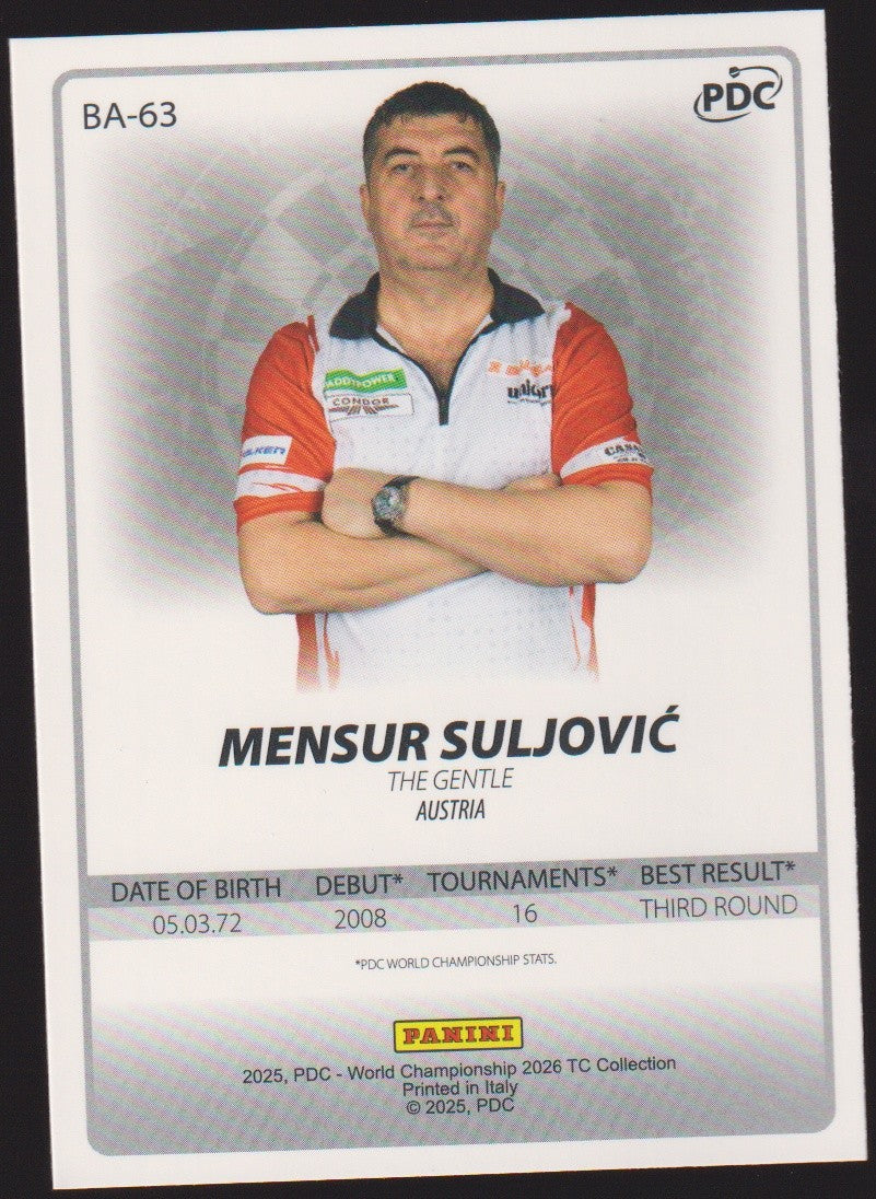 Panini PDC World Championship 2026 Mensur Suljović Refractor Parallel – Bild 2