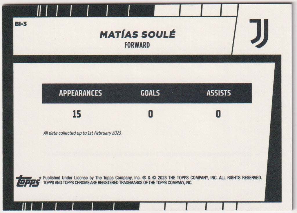 Topps Chrome 2022-23 Matías Soulé Rookie Juventus Parallel Refractor Nr. BI-3 – Bild 2