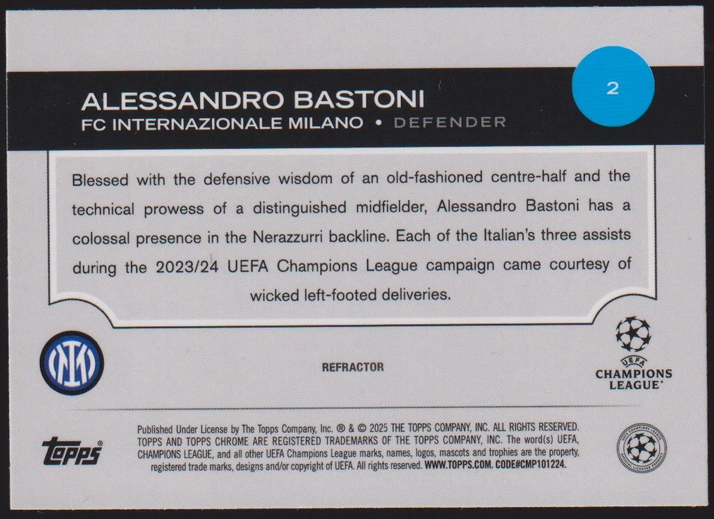 Topps Chrome 2023-24 Alessandro Bastoni FC Internazionale Milano Parallel – Bild 2