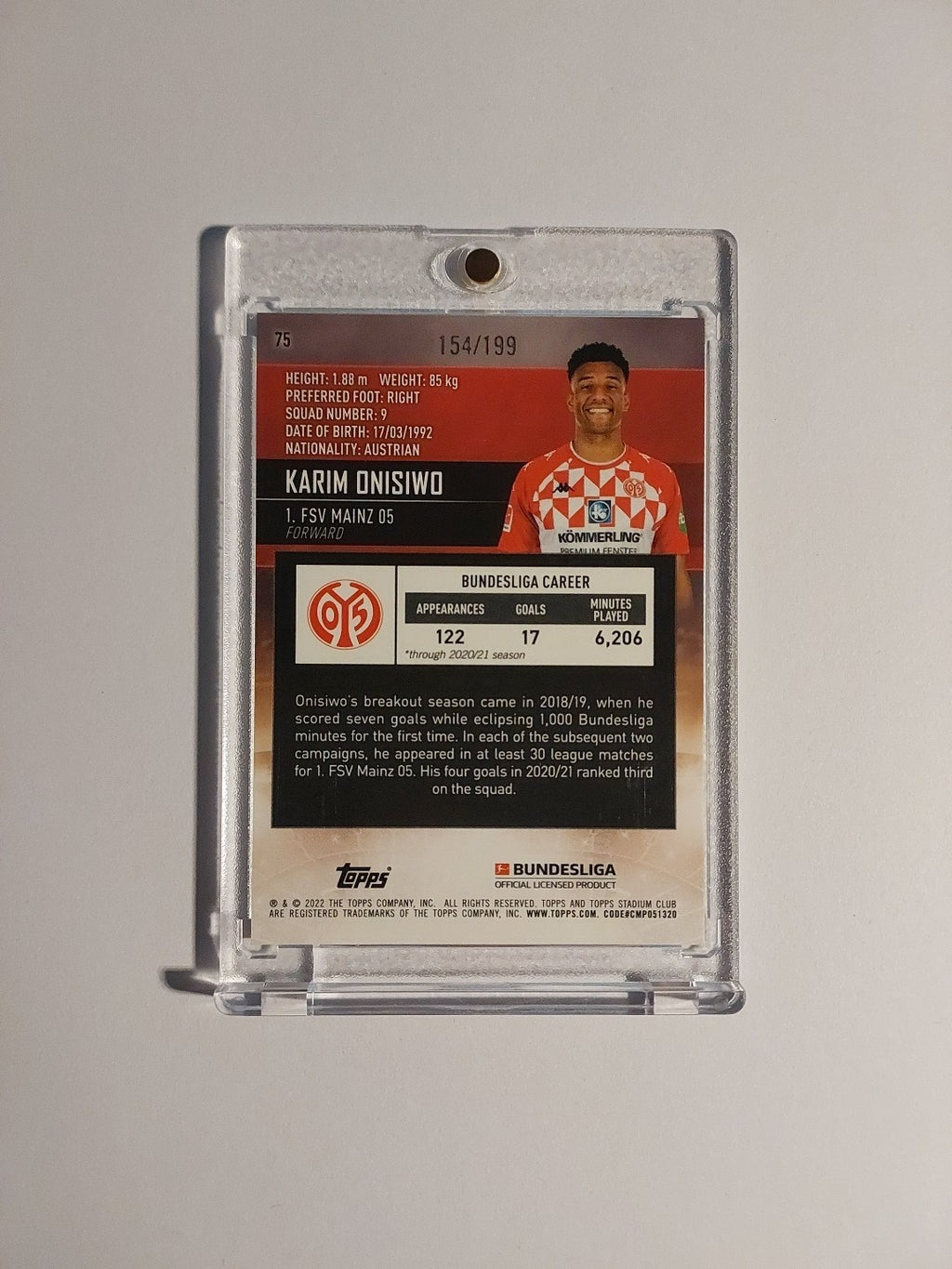 Topps Chrome Bundesliga 2021-22 Karim Onisiwo Mainz 05 Parallel 154/199 Rare Hit – Bild 2