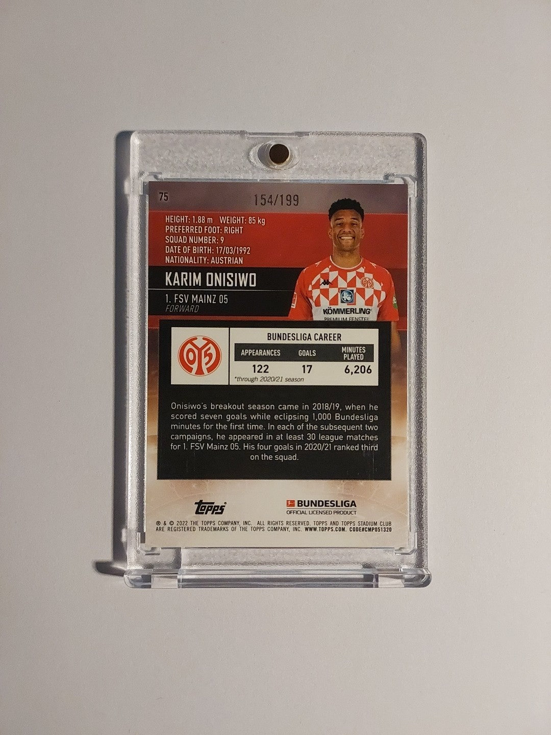 Topps Chrome Bundesliga 2021-22 Karim Onisiwo Mainz 05 Parallel 154/199 Rare Hit – Bild 2