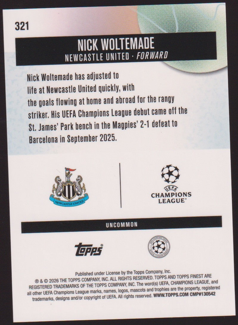 Topps Finest 2025-26 Nick Woltemade Newcastle United Parallel 149/150 Refractor – Bild 2