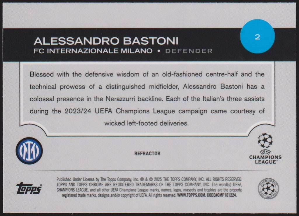 Topps Chrome 2023-24 Alessandro Bastoni FC Internazionale Milano Parallel – Bild 2