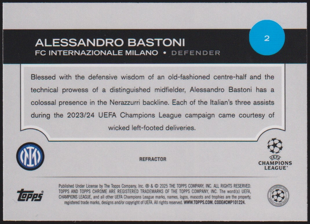 Topps Chrome 2023-24 Alessandro Bastoni FC Internazionale Milano Parallel – Bild 2