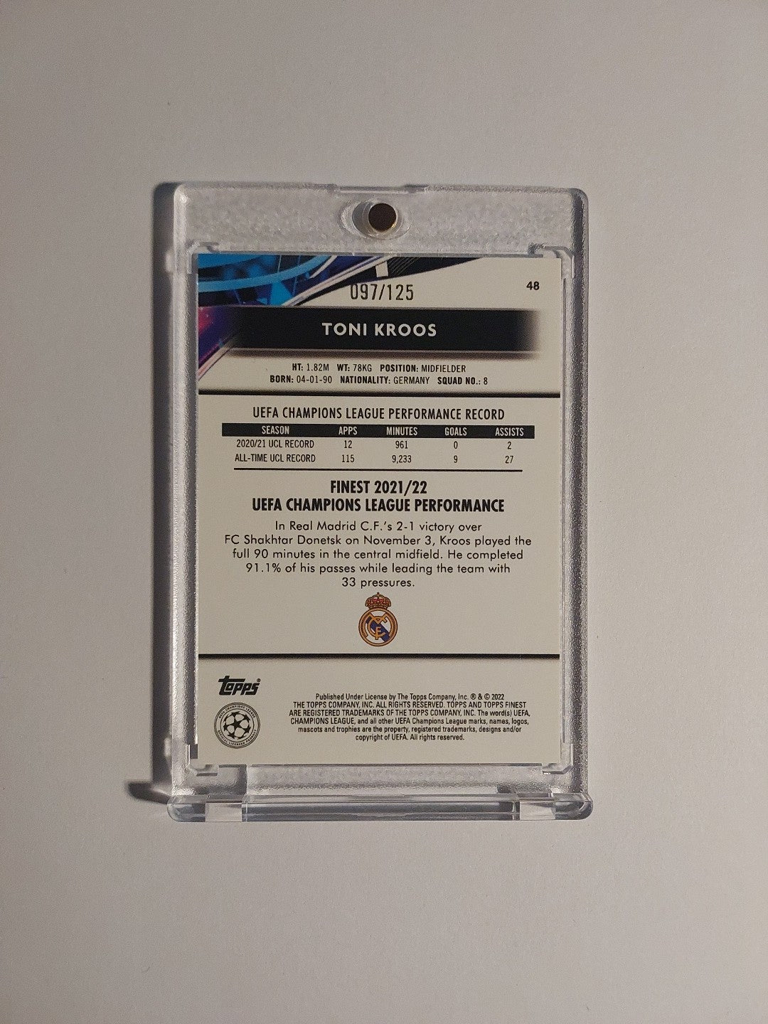 Topps Finest 2021-22 Toni Kroos Real Madrid Parallel 97/125 Refractor Ultra Rare – Bild 2