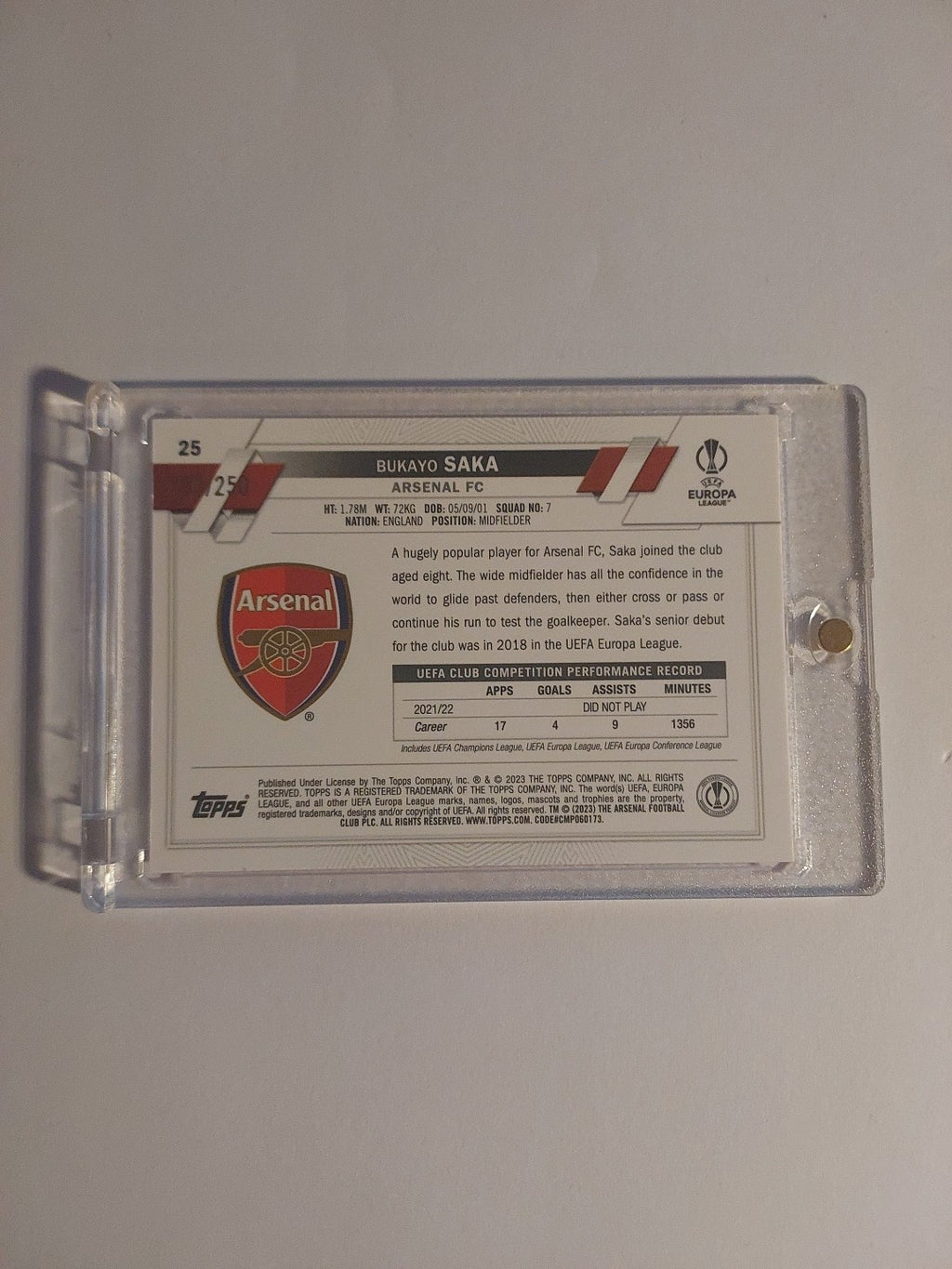 Topps UCC Chrome 2022-23 Bukayo Saka FC Arsenal (Parallel: 183/250) – Bild 2